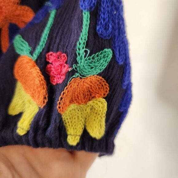 Soft Surroundings Banjara Embroidered Boho Peasant Blouse Navy Blue Size Small - Picture 12 of 15
